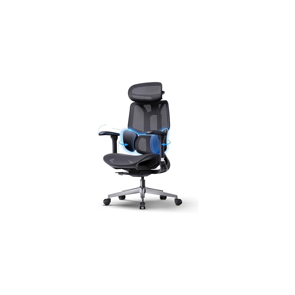 Hbada E3 Air Ergonomic Office Chair, 3-Zone Lumbar Support, Comfy Home Office Chair with Auto Recline, 4D Headrest & Armrests, 140° Tilt for Work & Relax, Obsidian Black