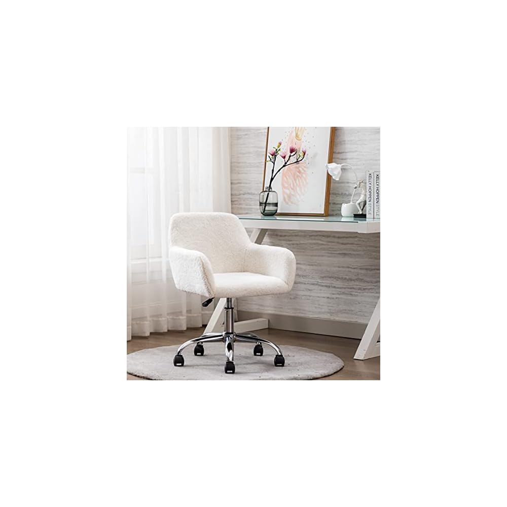 Faux Fur Home Office Chair,Fluffy Fuzzy Comfortable Makeup Vanity Chair,Swivel Desk Chair Height Adjustable Dressing Chair for Bedroom