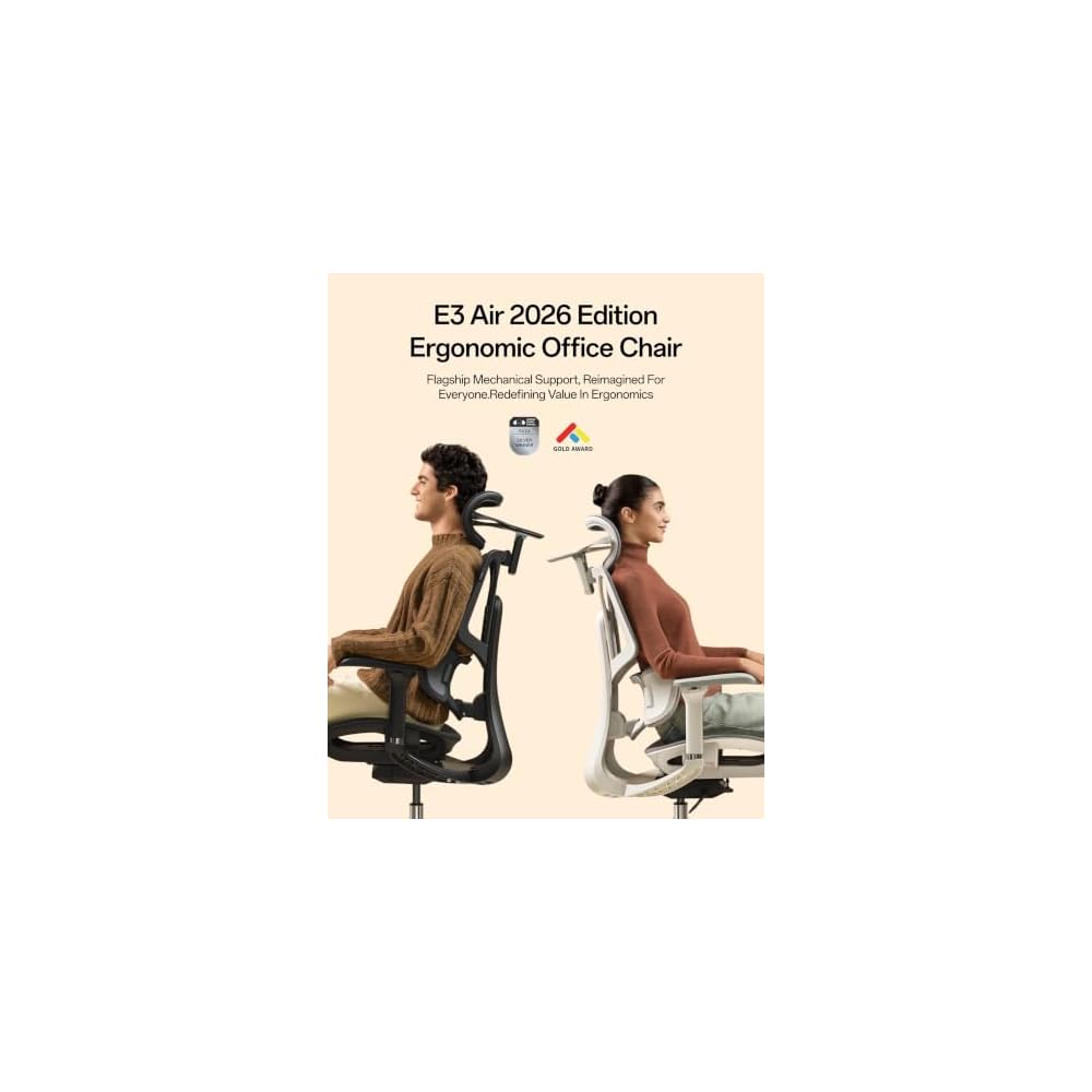 Hbada E3 Air Ergonomic Office Chair, 3-Zone Lumbar Support, Comfy Home Office Chair with Auto Recline, 4D Headrest & Armrests, 140° Tilt for Work & Relax, Obsidian Black