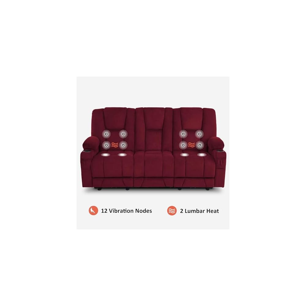 MCombo 81 in 3 Seater Reclining Sofa with Heat and Massage 6034M3 (Red)