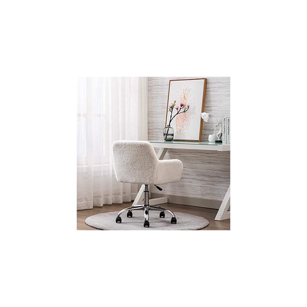 Faux Fur Home Office Chair,Fluffy Fuzzy Comfortable Makeup Vanity Chair,Swivel Desk Chair Height Adjustable Dressing Chair for Bedroom