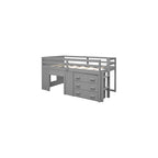 Merax Wooden Loft Bed，Twin Size Wood Bedframe for Kids Teens Adults Bedroom with Cabinet, Shelf, Stairs, Gray