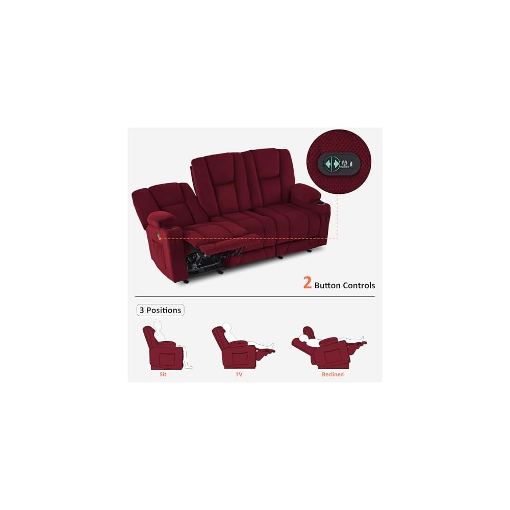 MCombo 81 in 3 Seater Reclining Sofa with Heat and Massage 6034M3 (Red)