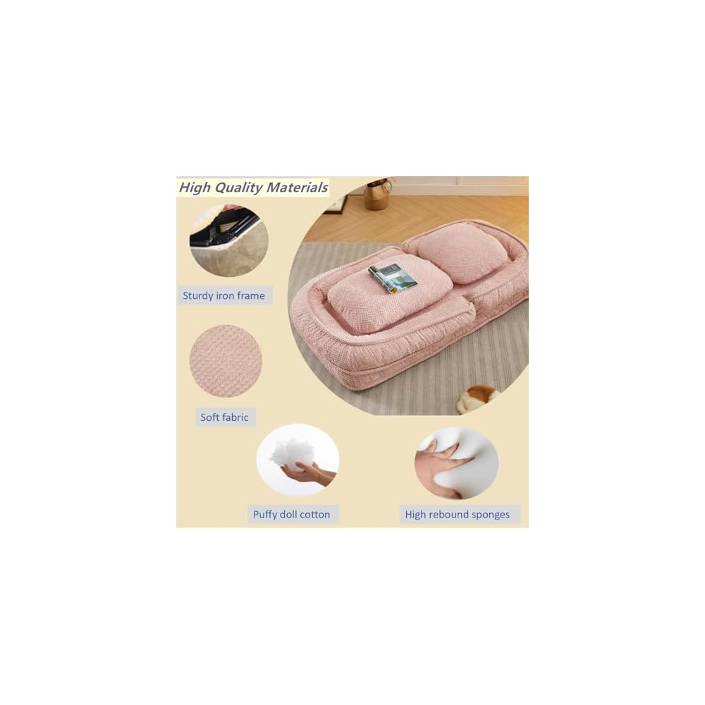 Foldable Lazy Sofa Bed with 5 Levels Adjustable Backrest, Pink