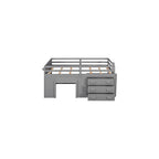 Merax Wooden Loft Bed，Twin Size Wood Bedframe for Kids Teens Adults Bedroom with Cabinet, Shelf, Stairs, Gray