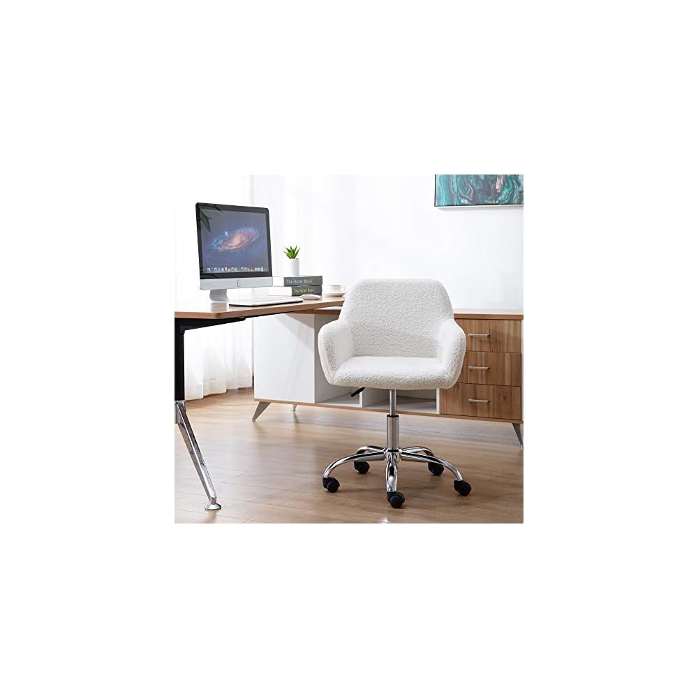 Faux Fur Home Office Chair,Fluffy Fuzzy Comfortable Makeup Vanity Chair,Swivel Desk Chair Height Adjustable Dressing Chair for Bedroom