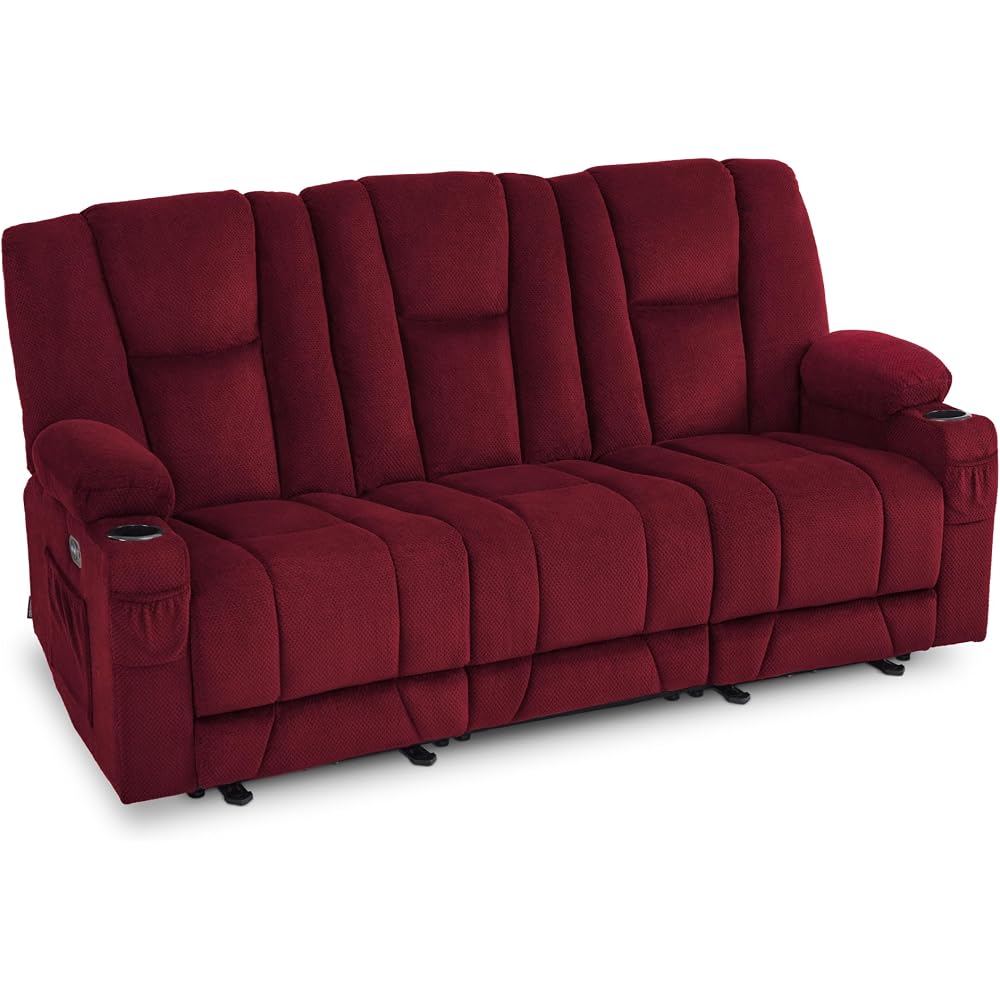 MCombo 81 in 3 Seater Reclining Sofa with Heat and Massage 6034M3 (Red)
